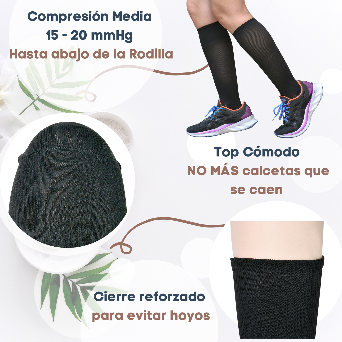 Medias de compresión Media 15-20 mmhg| Tonos oscuros| 3 pares