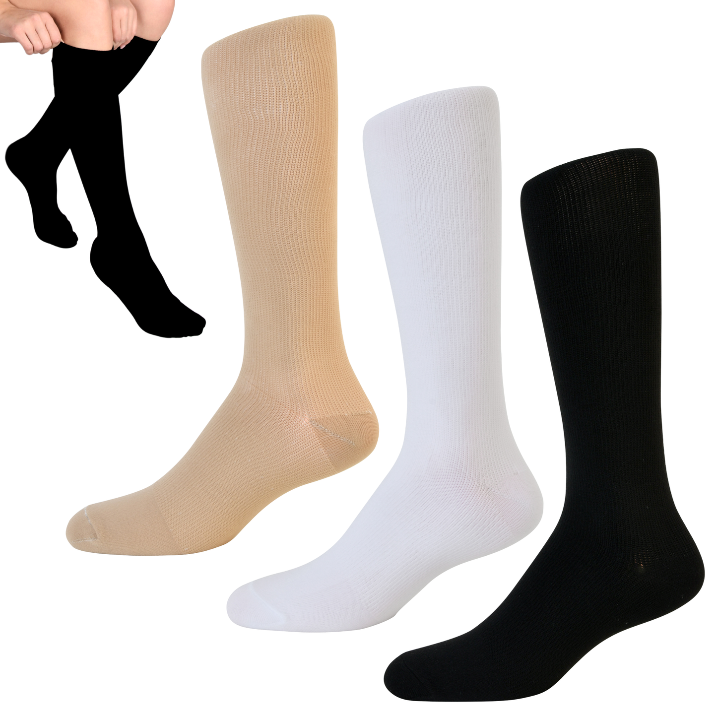 Medias de compresión Media 15-20 mmhg| Tonos claros| 3 pares