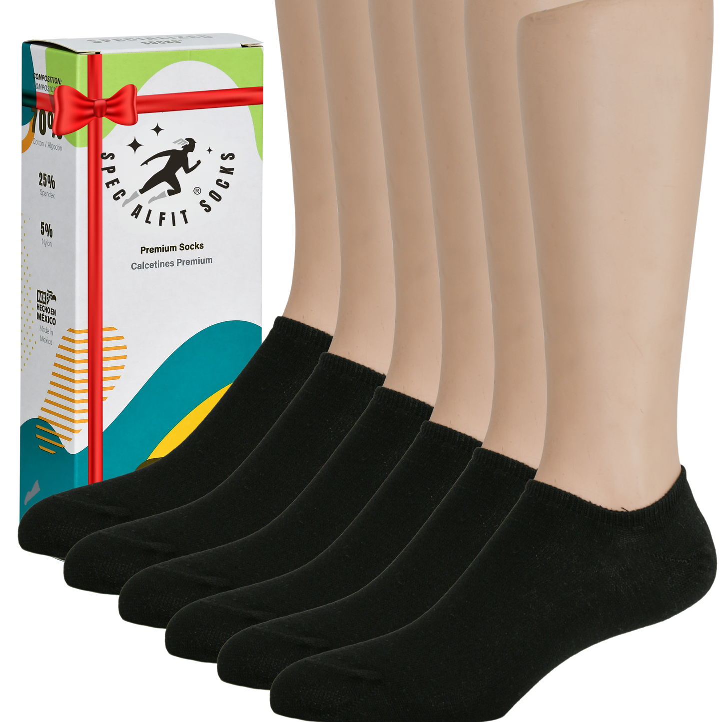 Tines cortos| sueves| no se enrollan| algodón | 6 pares| negros