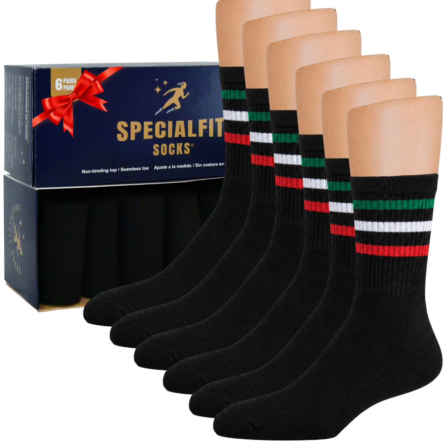 Calcetines Deportivos Negros| Extra cómodos| Planta acolchada |EDICIÓN ESPECIAL MUNDIAL| 6 pares| SpecialFit Socks