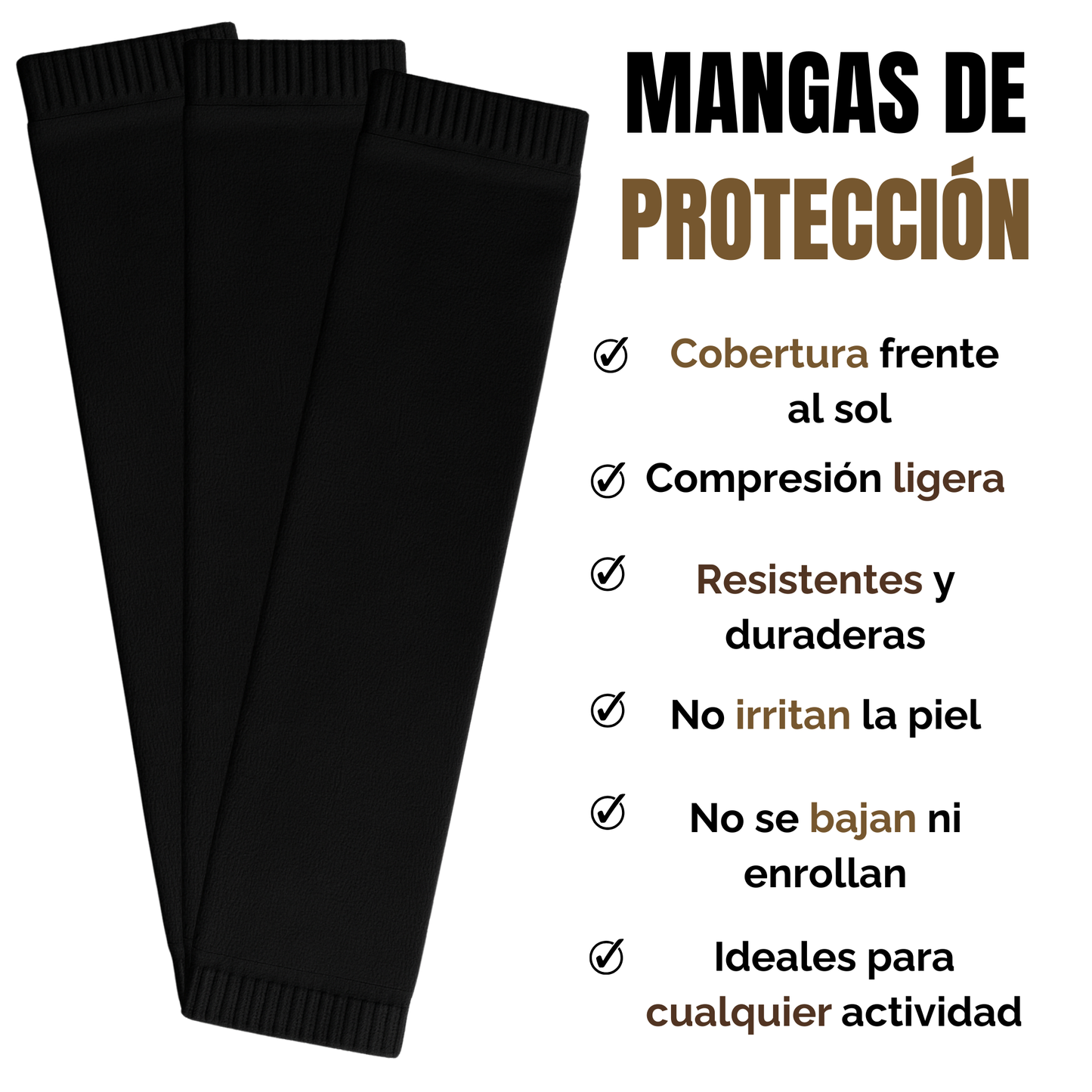 Mangas De protección Solar| Compresión Baja| negras |Ejercicio| 3 Pares