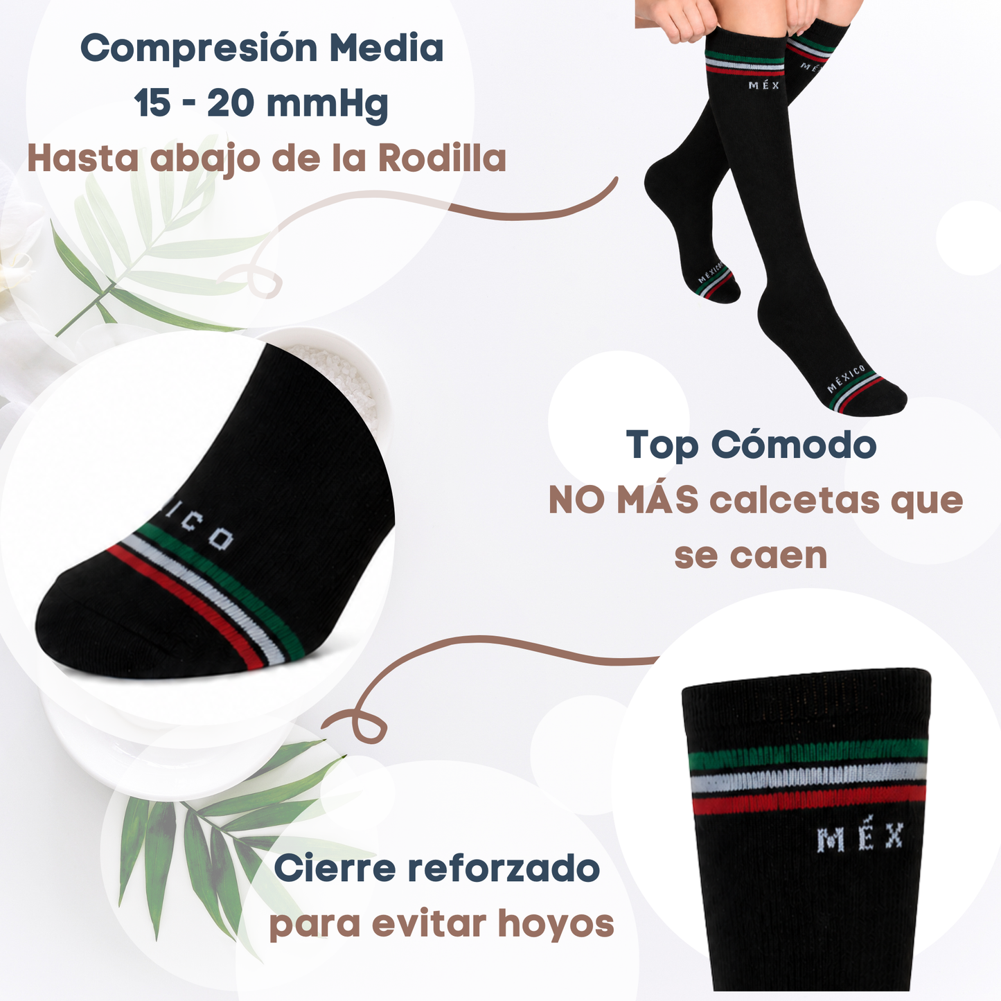 Medias de compresión Media 15-20 mmhg.| Negro| EDICIÓN MUNDIAL| 3 pares