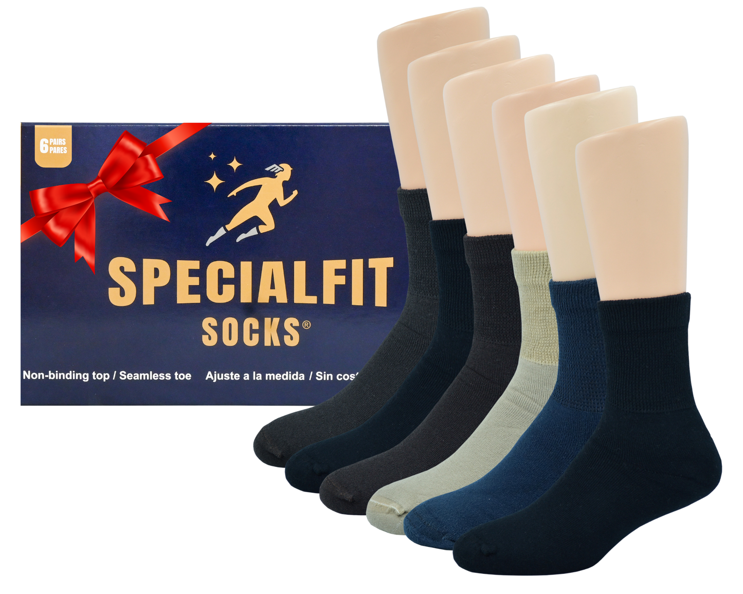 Calcetines cortos para diabéticos para hombre, Premium, cojín suave, extra cómodo, 6 pares