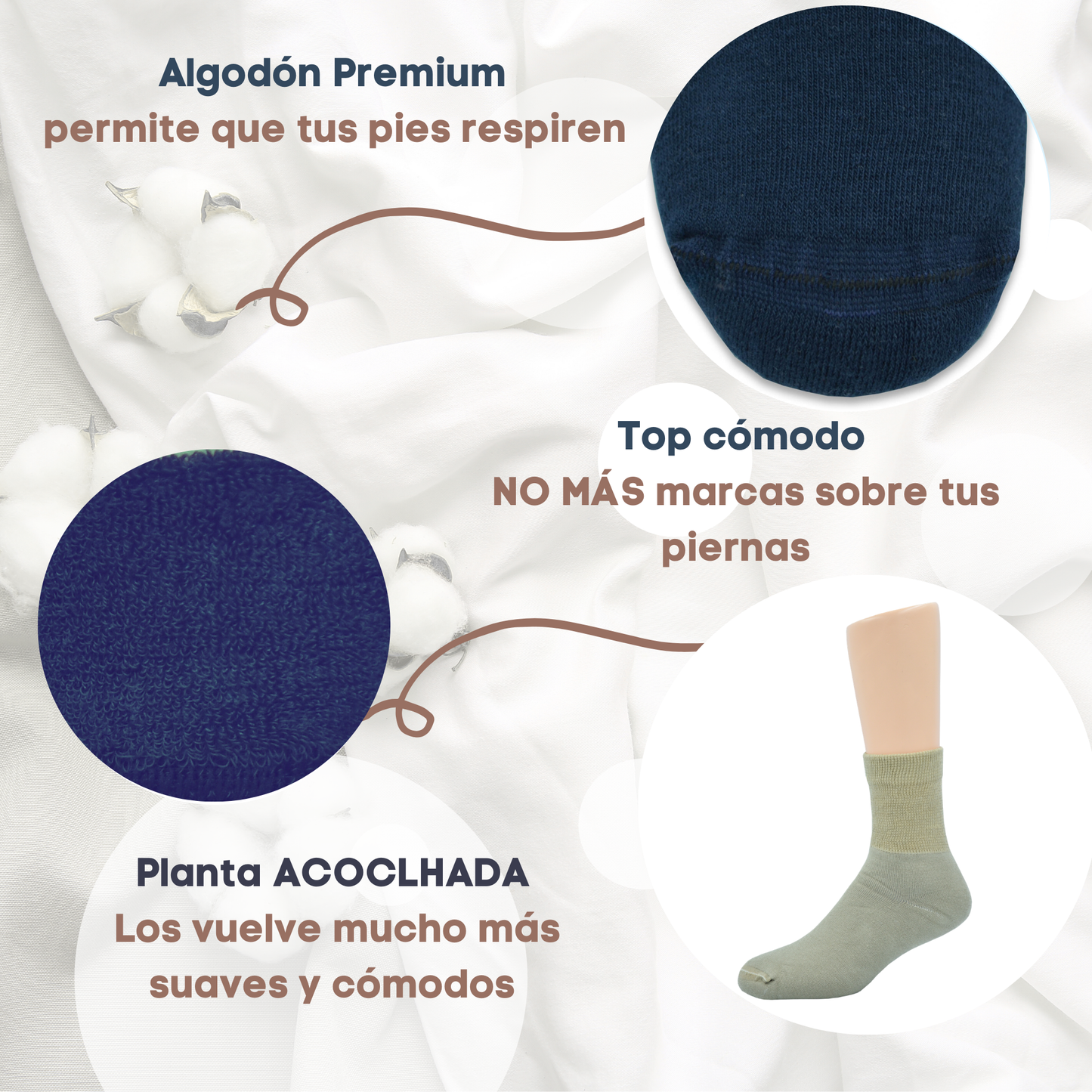 Calcetines hombre aptos para diabéticos |Algodón| Planta ACOLCHADA| Suaves| Unisex