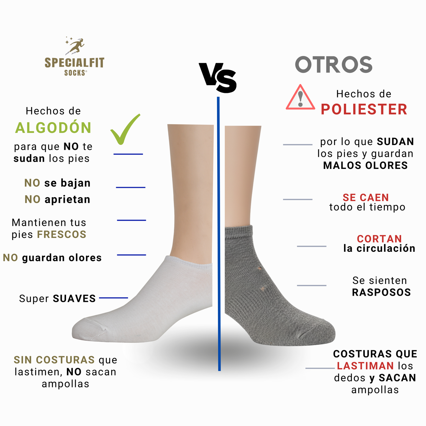 Tines cortos| sueves| no se enrollan| algodón | blancos| 6 pares