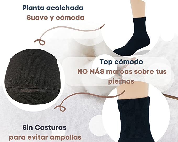 Calcetines cortos para diabéticos para hombre, Premium, cojín suave, extra cómodo, 6 pares