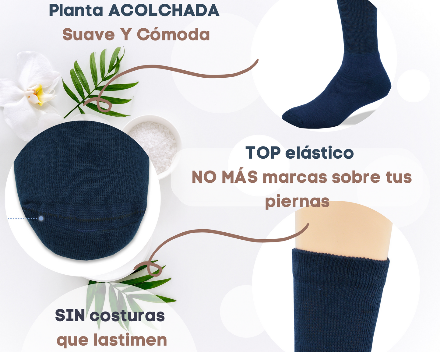 Calcetines para Hombre/Mujer aptos para diabéticos, Planta Afelpada